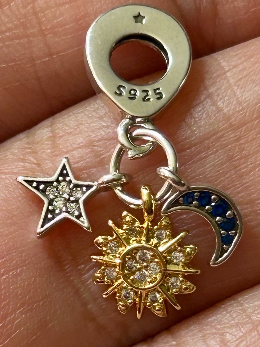 Celestial S925 charm gold Sun blue crescent Moon black Stars new